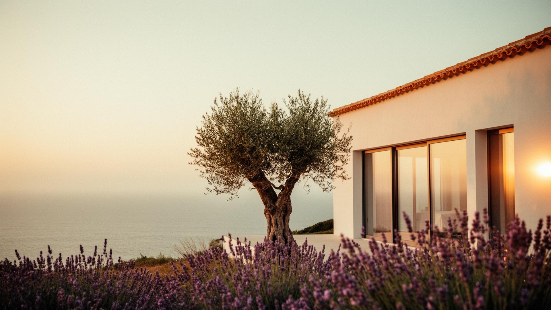 Traditional Portuguese home with terracotta roof and olive trees near Mira